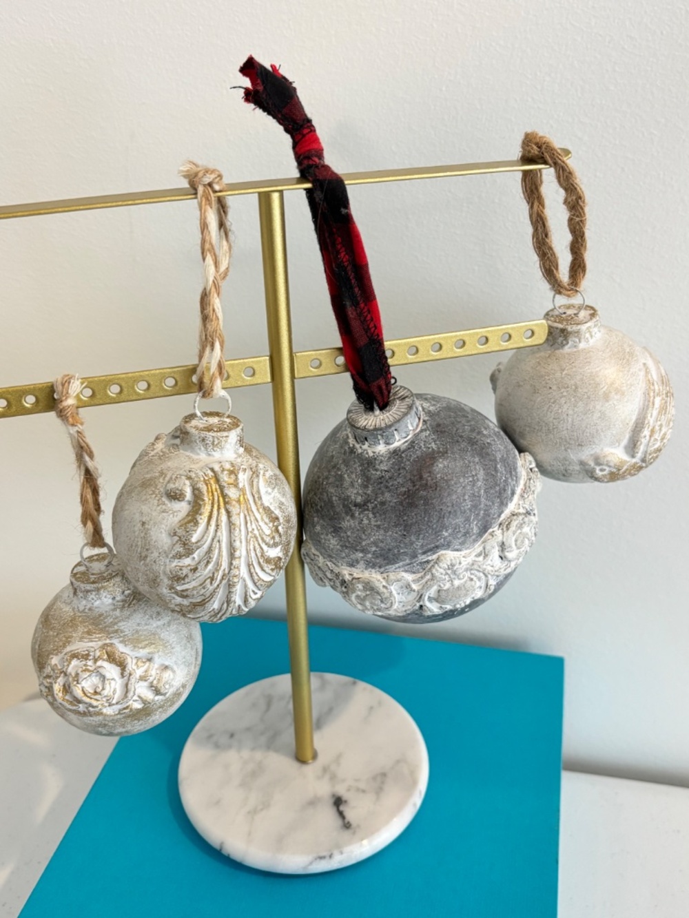 Shabby Chic Christmas ornaments SET OF FOUR distressed beach house decor